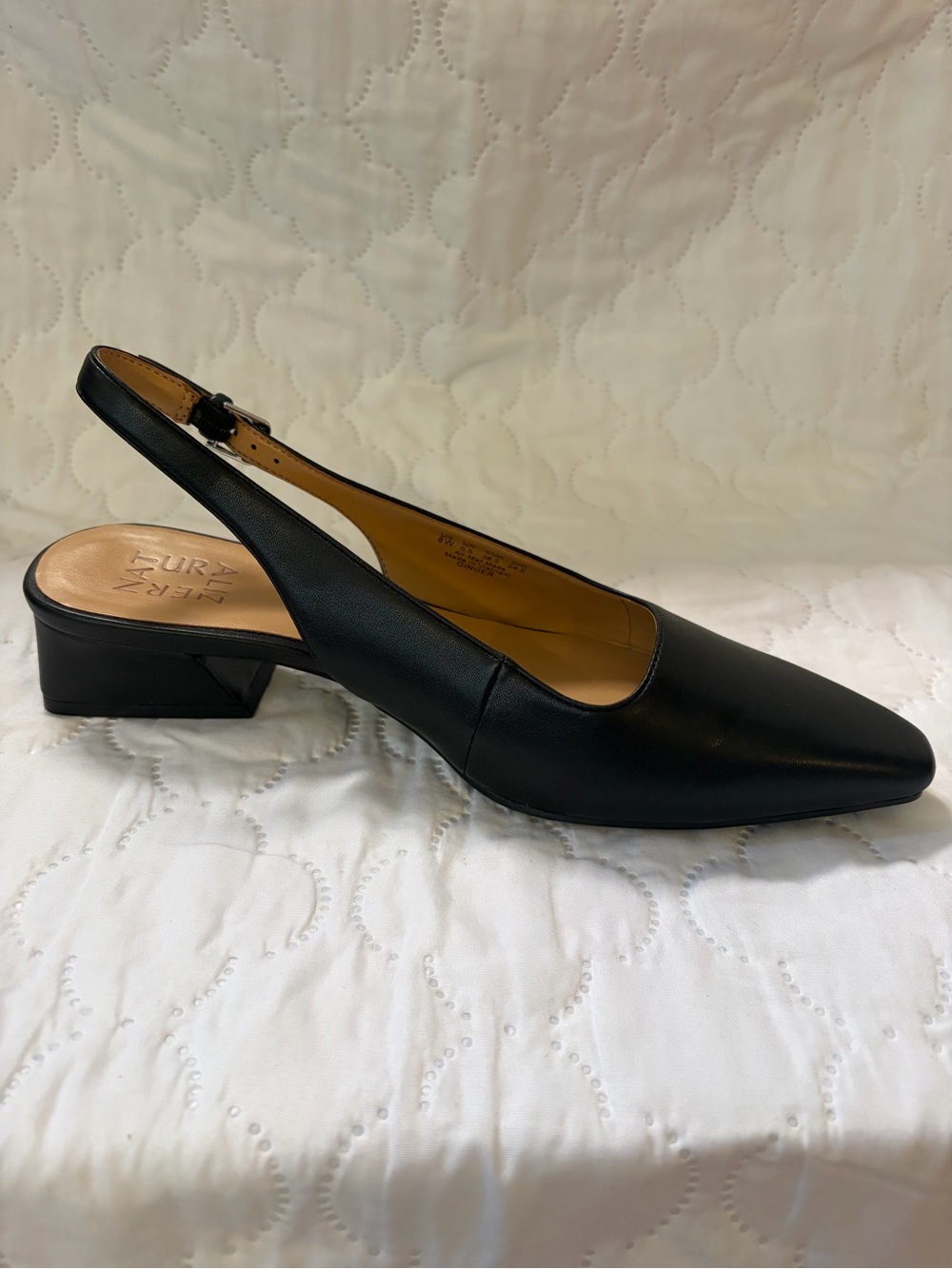 Naturalizer Black Leather Slingback Low Block Heel Pumps